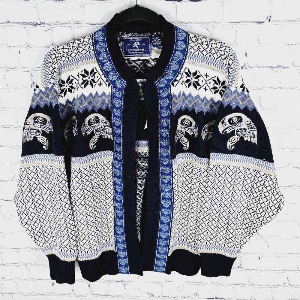 NORTHERN LIGHTS | vintage combed cotton fair isle Alaskan embroidered cardigan